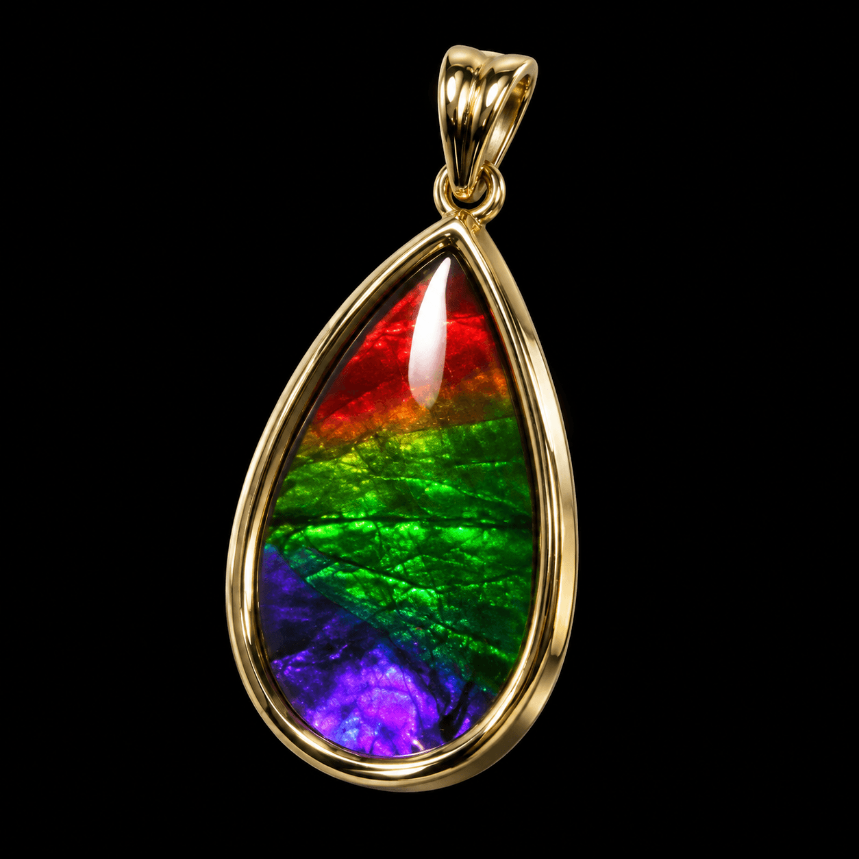 14k Gold Ammolite 22x13 Pear Pendant
