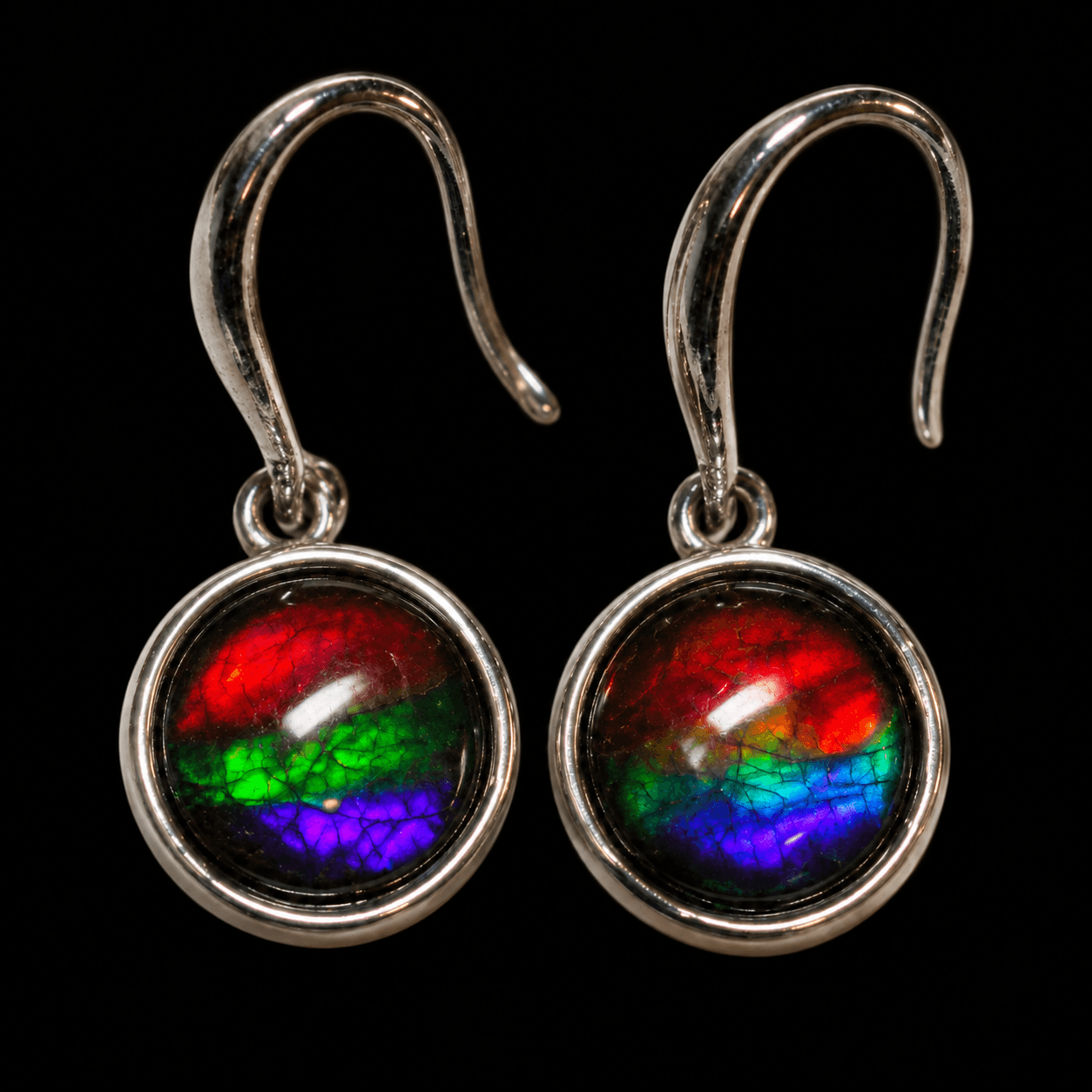 Sterling Silver Ammolite 8mm Round Earrings