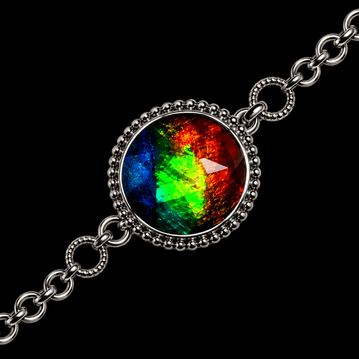 Sterling Silver Ammolite Bracelet 15mm Round
