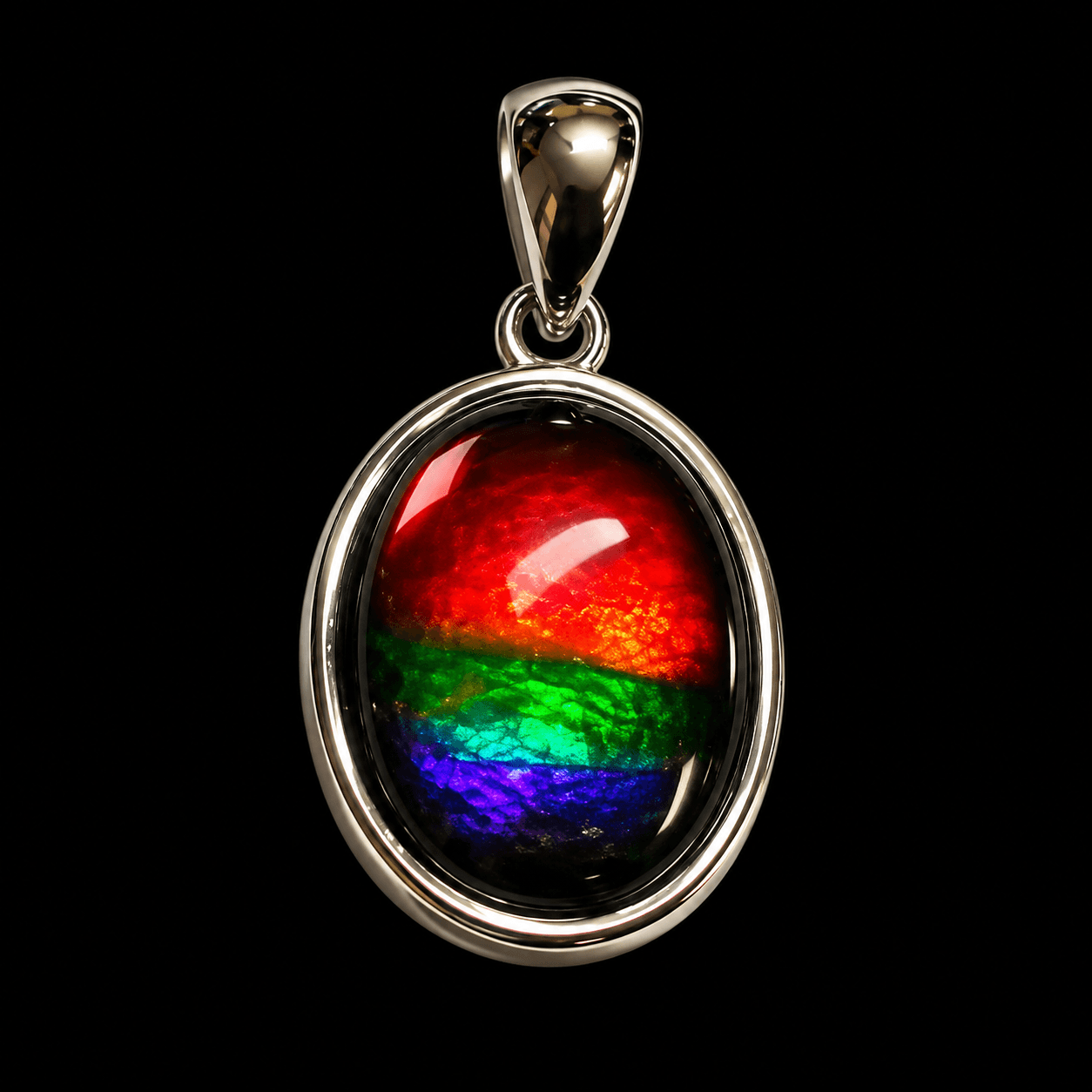 Sterling Silver Ammolite 10x8 Oval Pendant