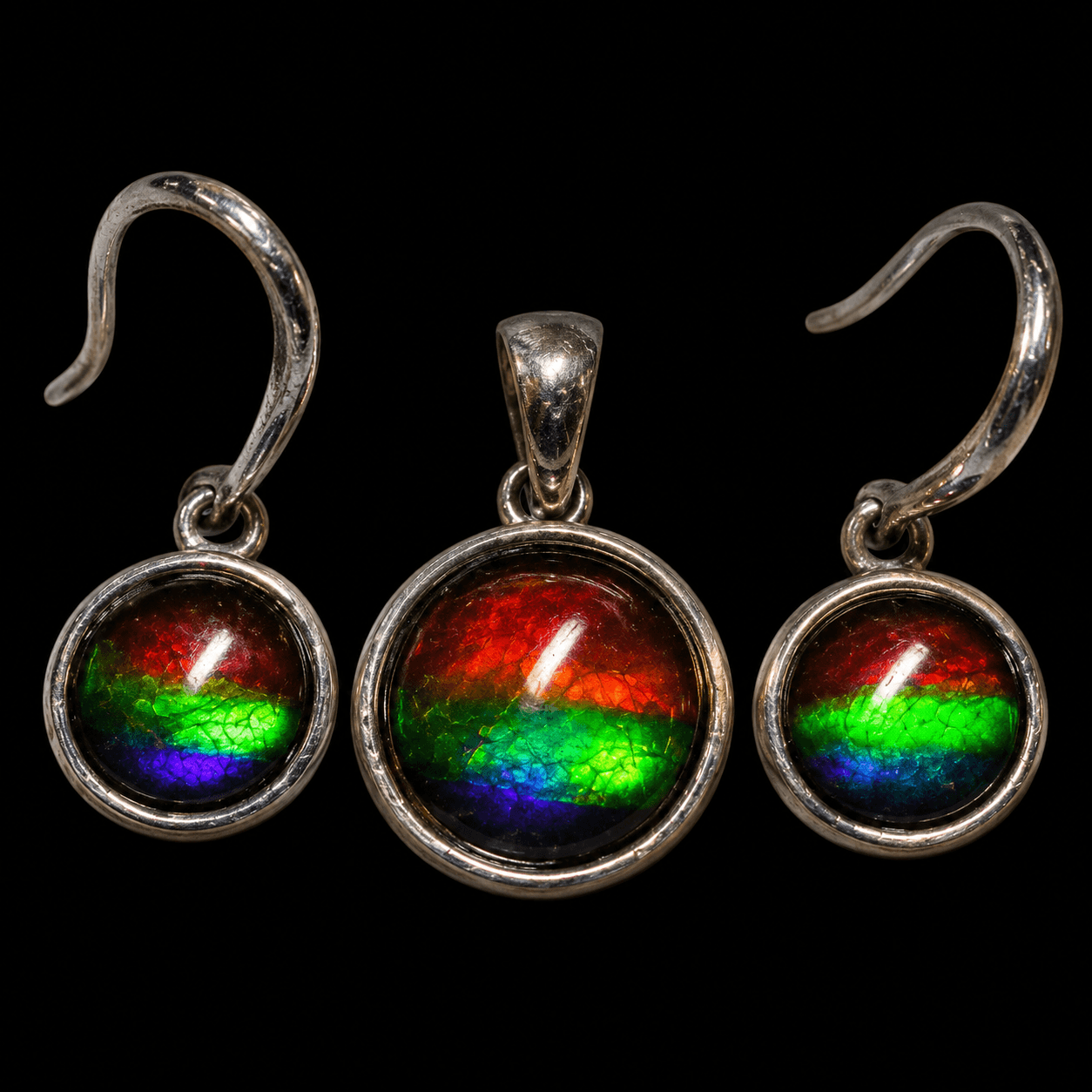 Sterling Silver Ammolite Set 10mm/8mm Round