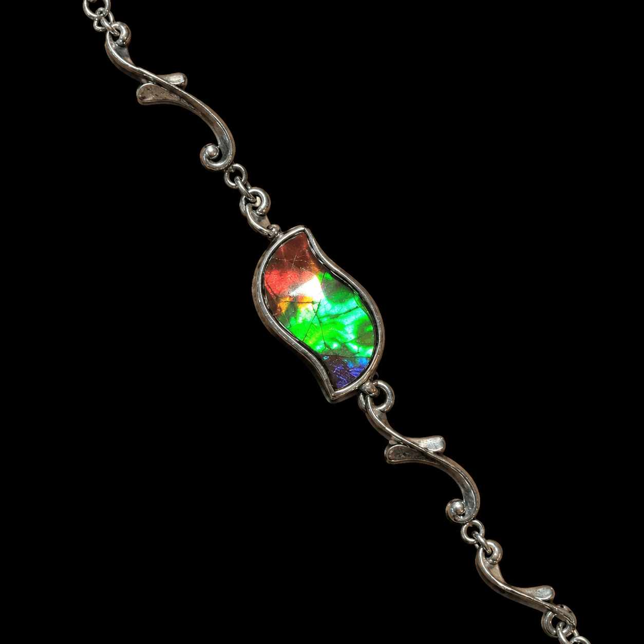 Sterling Silver Ammolite Bracelet 20x10 S-Shape
