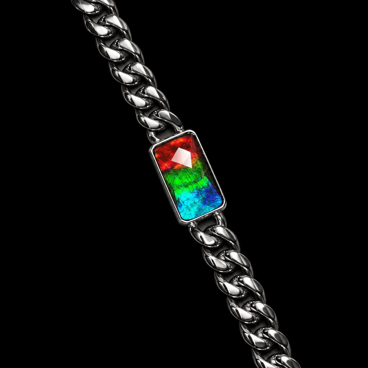 Stainless Steel Ammolite Bracelet Rectangle 18x10