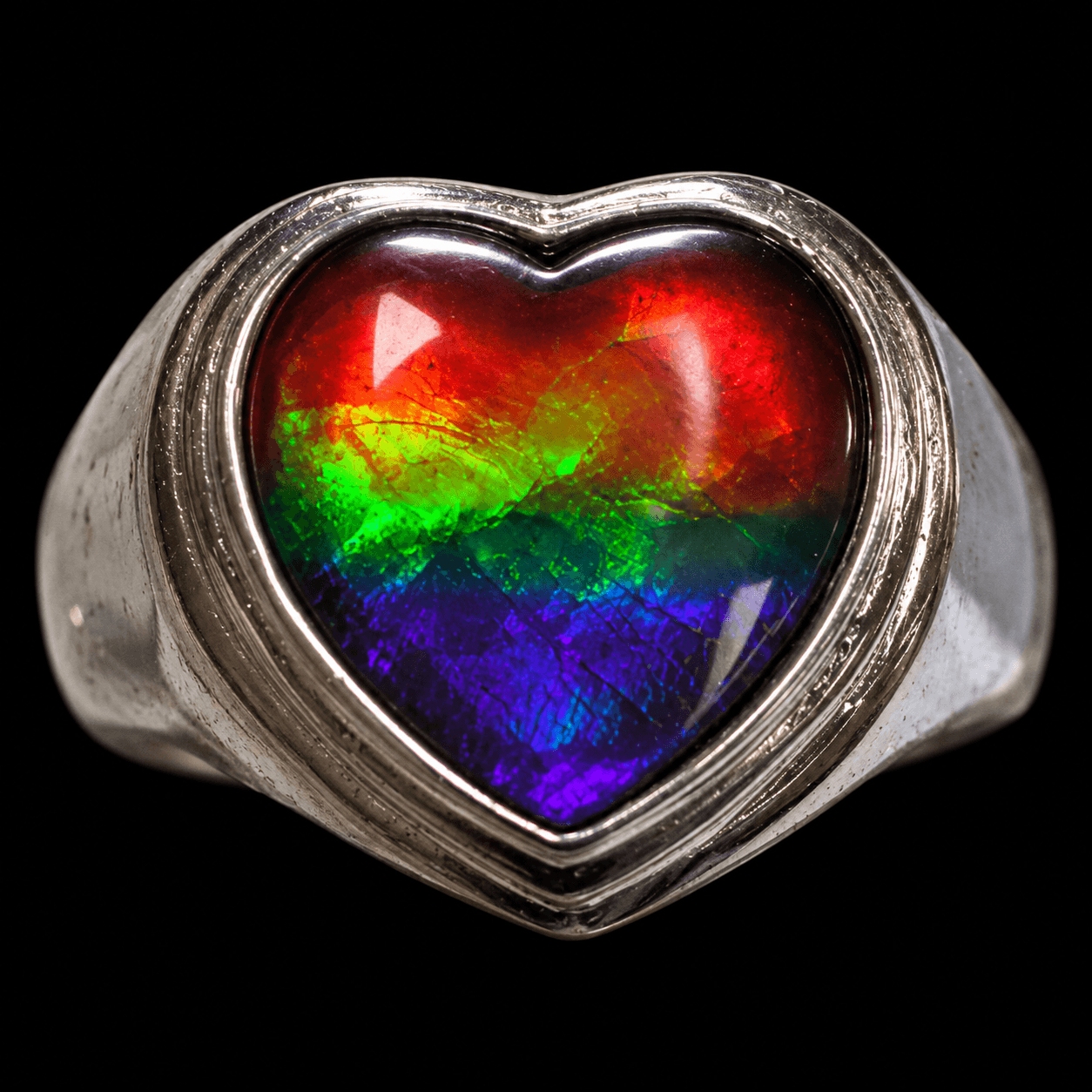 Sterling Silver Ammolite Ring 12mm Heart