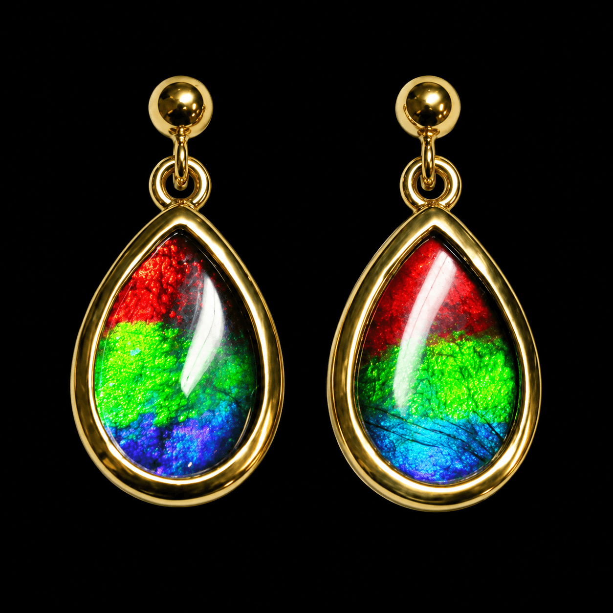 14k Gold Ammolite 12x8 Pear Earrings