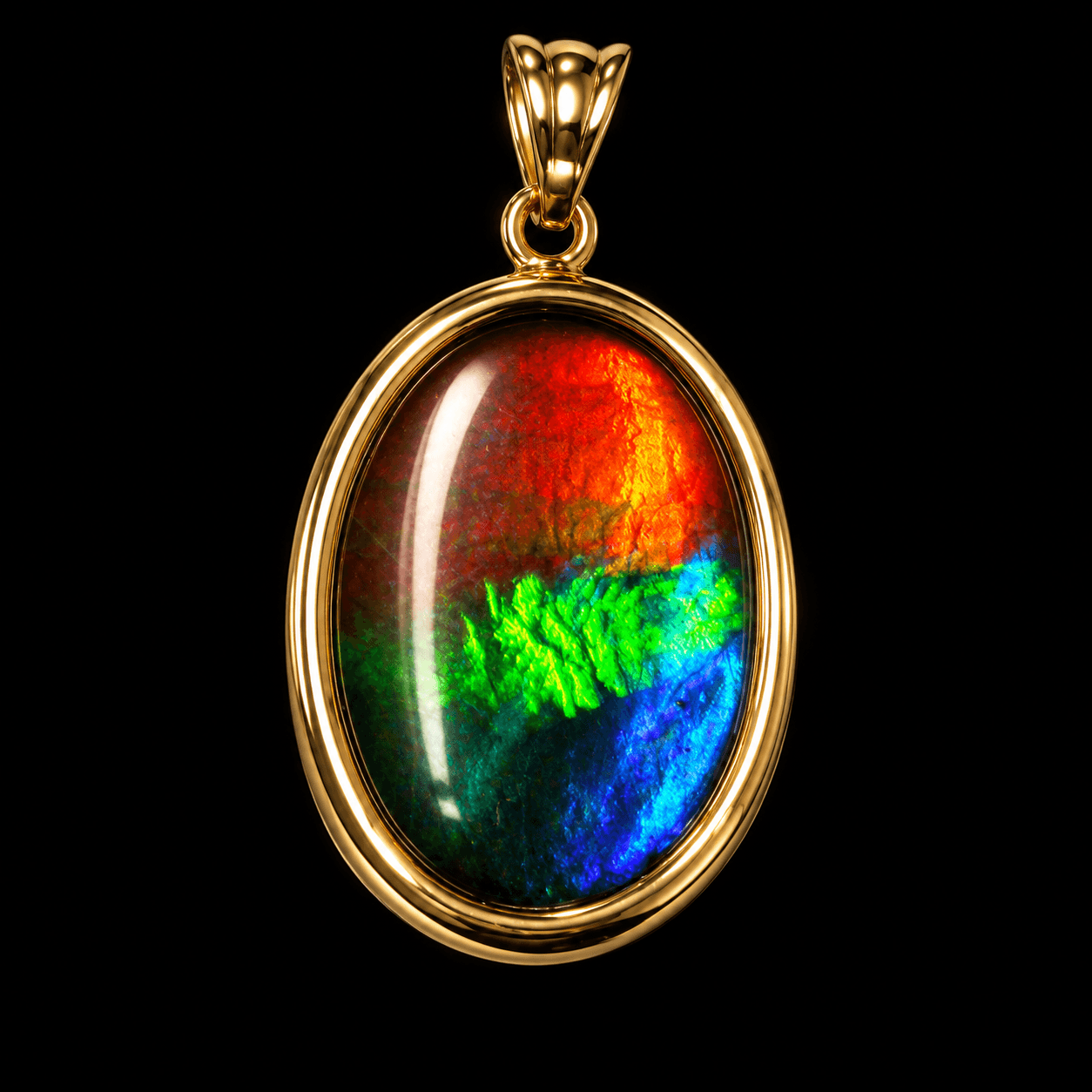 14k Gold Ammolite 18x13 Oval Pendant