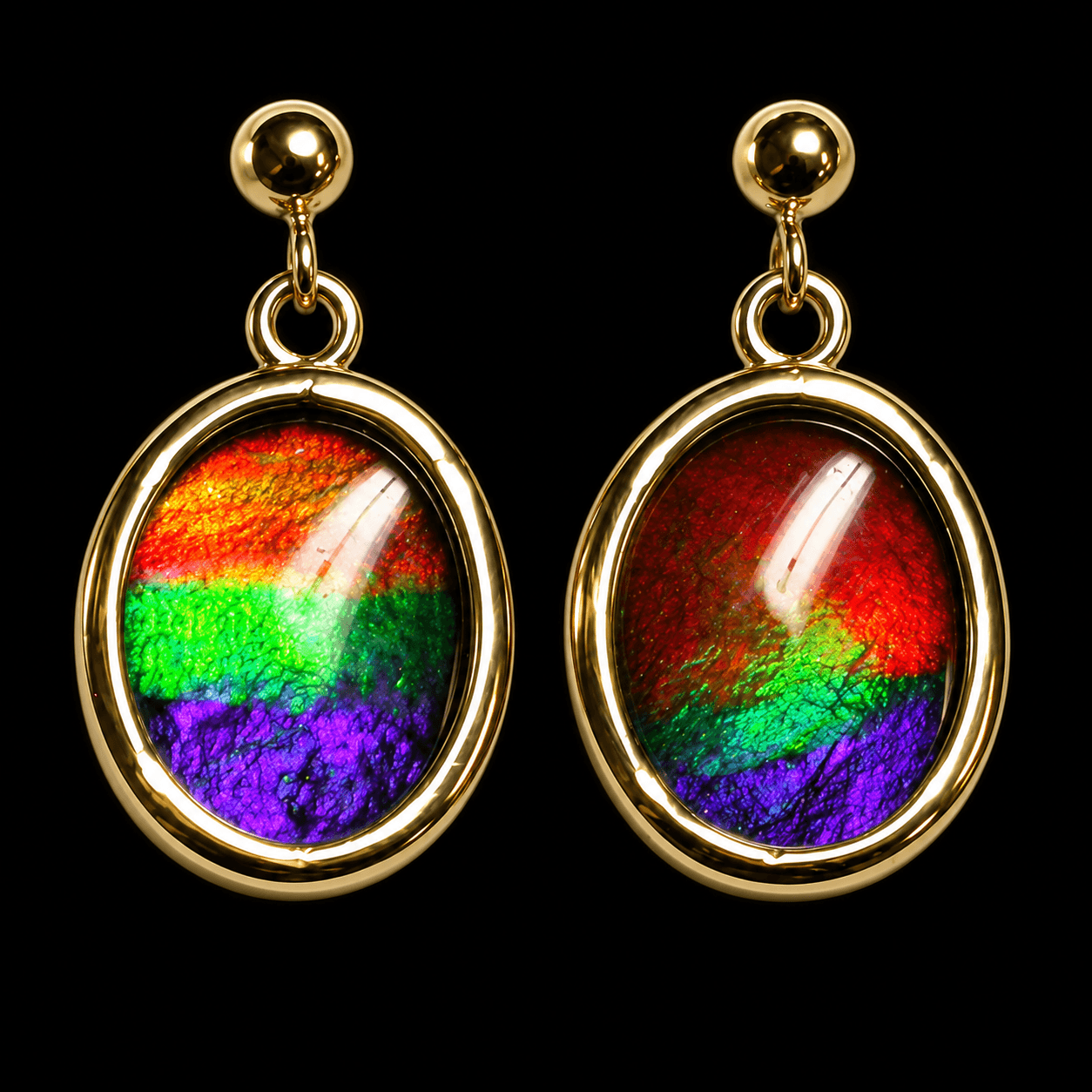 14k Gold Ammolite 11x9 Oval Earrings