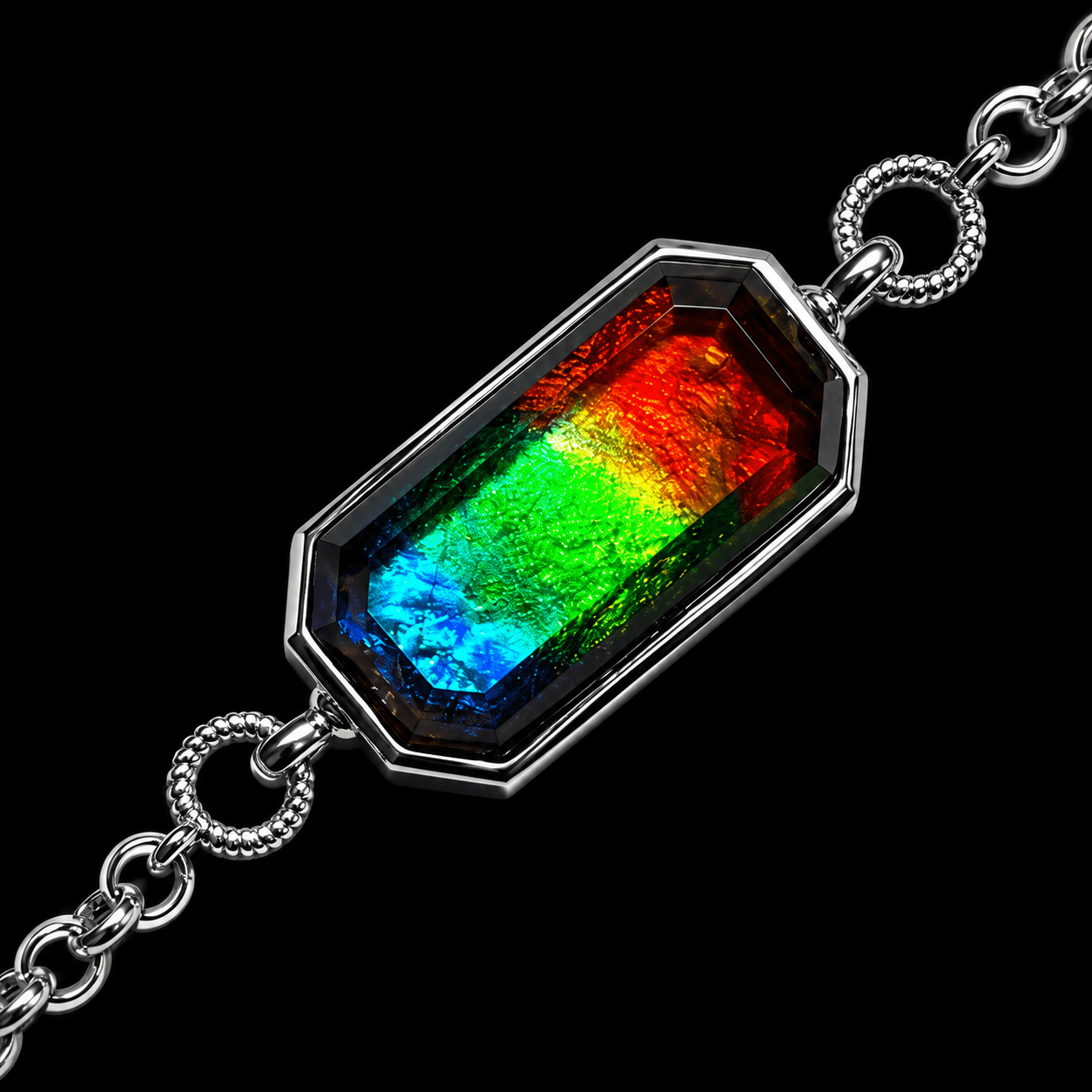 Sterling Silver Ammolite Bracelet 20x10 Rectangle
