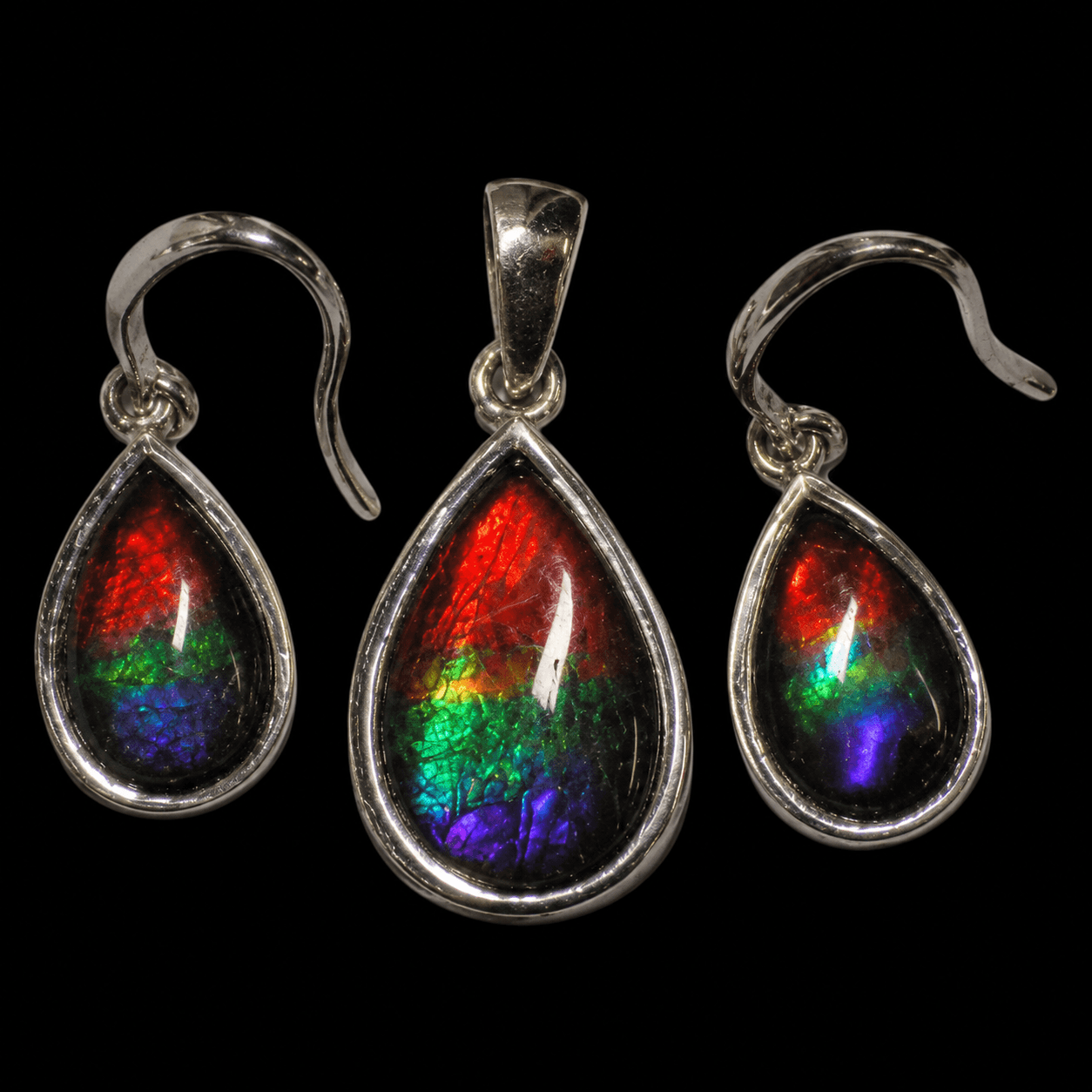 Sterling Silver Ammolite 12x8/9x6 Pear Set