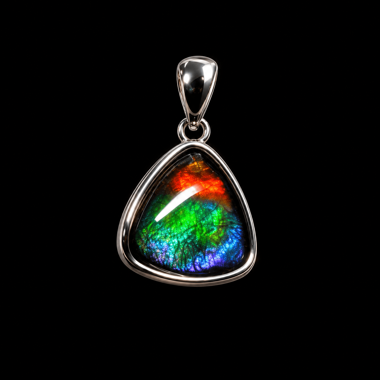 Sterling Silver Ammolite 8mm Trillion Pendant