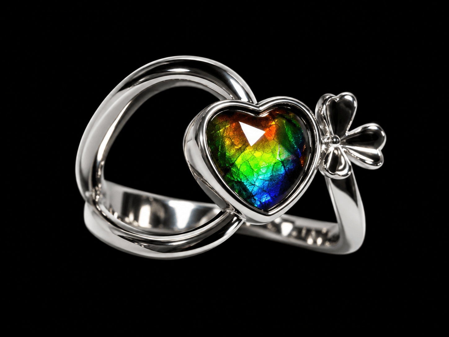 Sterling Silver Ammolite Ring 8mm Heart
