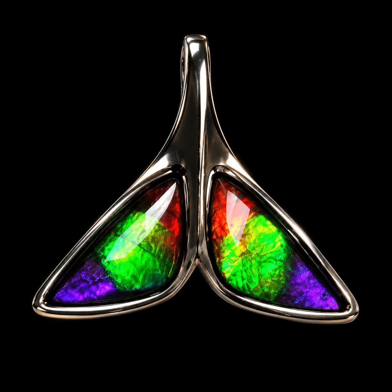 Sterling Silver Ammolite Whale Tail 14x6