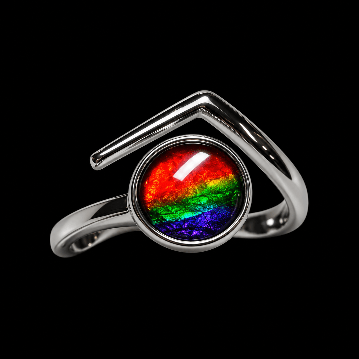 Sterling Silver Ammolite Ring 8mm Round