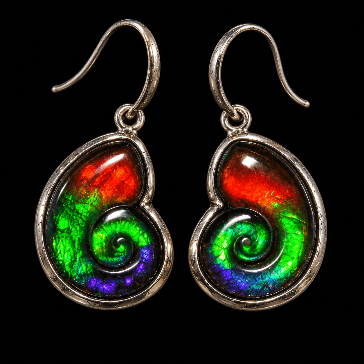 Sterling Silver Ammolite Swirl 15x12 Earrings