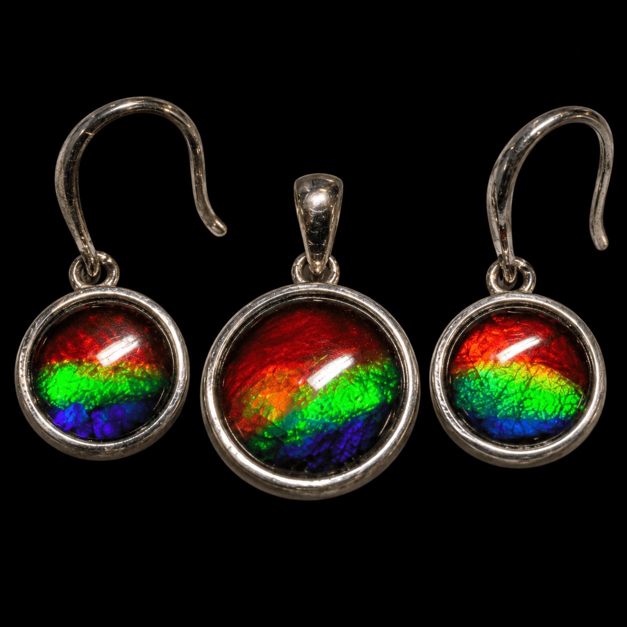 Sterling Silver Ammolite set 8mm/6mm Round