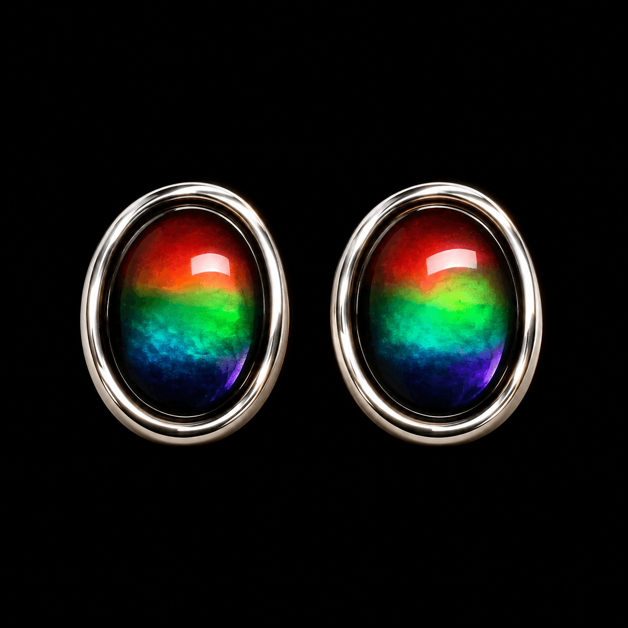 Sterling Sivler Ammolite 8x6 Oval Earrings